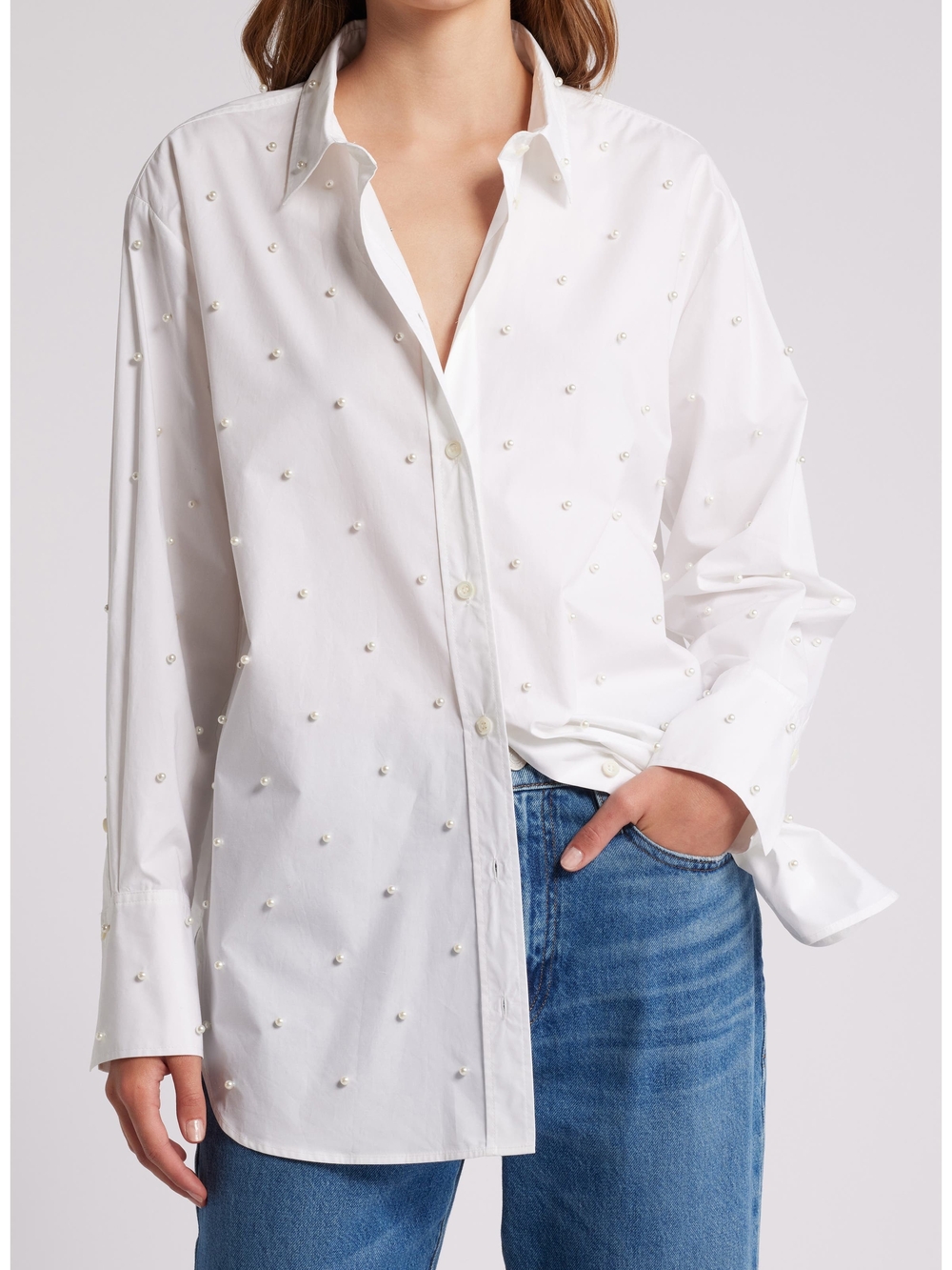 Frame Denim White Pearl-Studded Button-Down Shirt